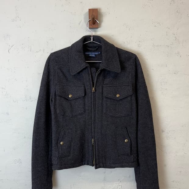 폴로랄프로렌 그레이 크롭 울 라이더 자켓