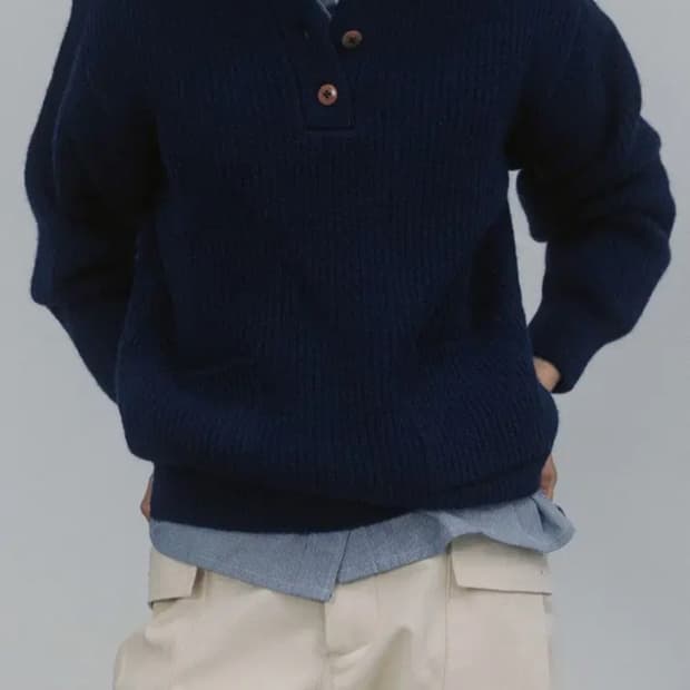 낫띵리튼 셔틀랜드 울 헨리넥 풀오버 네이비