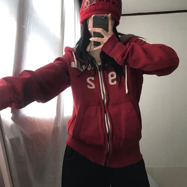 아베크롬비 레드 후드집업