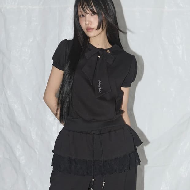 팬시클럽 퍼프 라운드 스카프 후디 (BLACK)