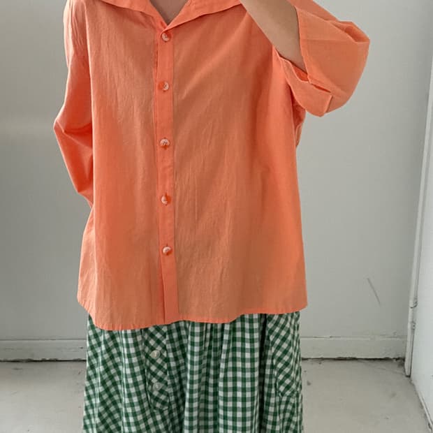 일본빈티지 오렌지 오픈카라 셔츠