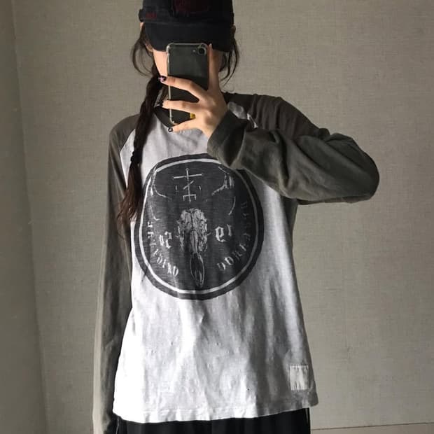 버카루 빈티지 카키 그레이 배색 나그랑 롱슬리브