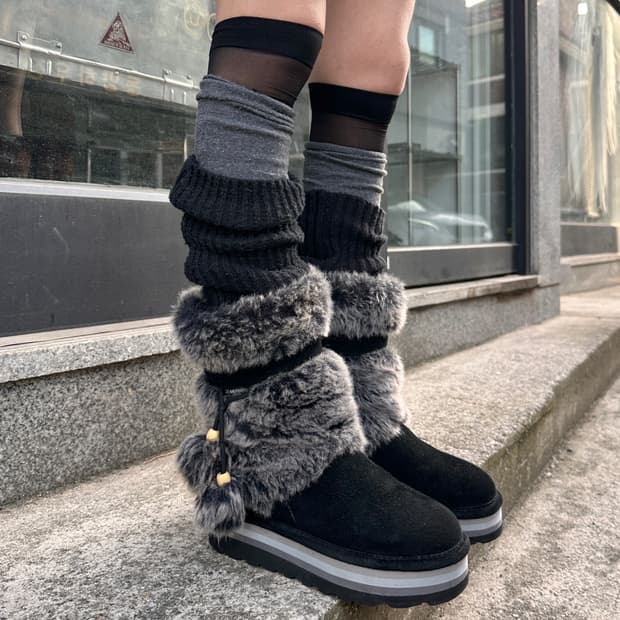 00s BEARPAW 블랙 스웨이드 & 퍼 어그 부츠