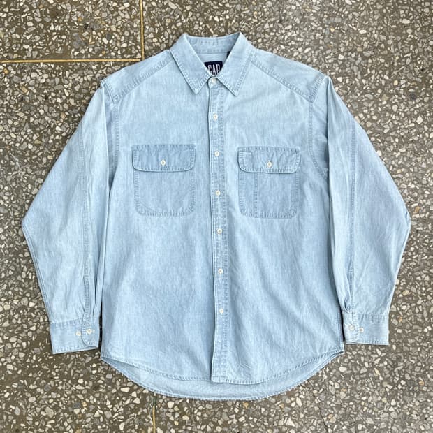 80s 올드 갭 샴브레이 워크 셔츠 M
