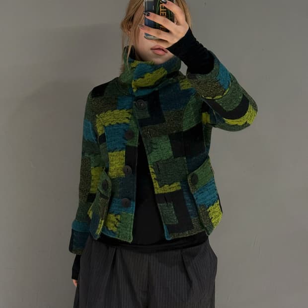 patchwork design high-neck jacket
