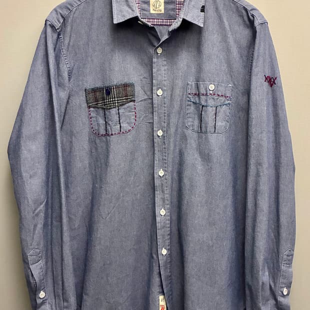 (L~XL)BOB italy 비오비 패치워크 핸드자수 샴브레이 셔츠