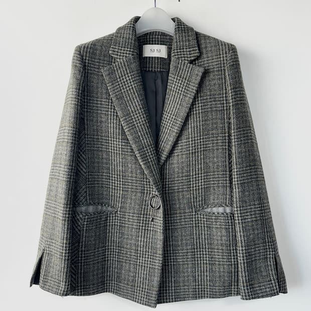 SJSJ 슬릿 커프스 울 체크 자켓