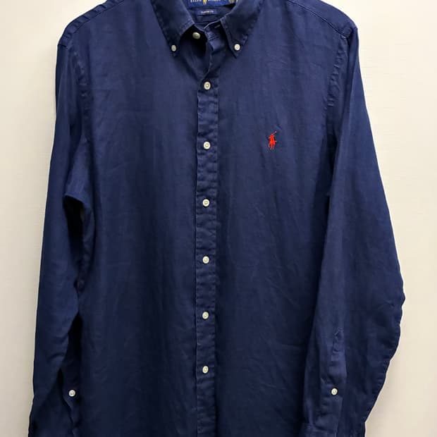 (M/100)폴로랄프로렌 클래식 네이비 버튼다운 리넨셔츠 린넨