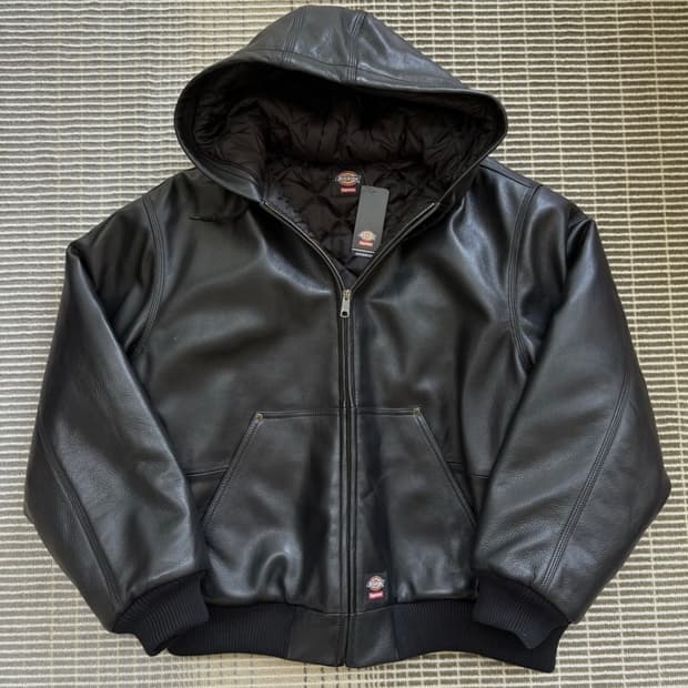 슈프림 디키즈 후드 레더 워크자켓 L
