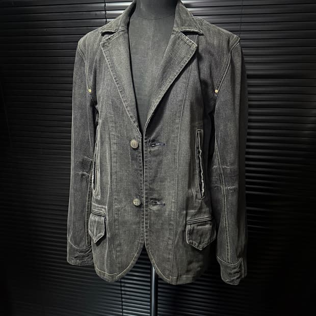 렝글러 워시드 그레이 웨스턴 흑청 데님 워크 블레이져 마이 고스 펑크 락