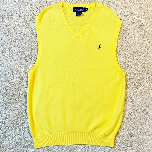 폴로 골프 네이비포니 브이넥 니트 조끼 베스트 옐로우