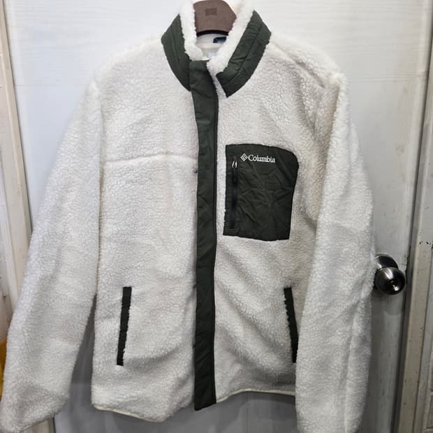 105,XL)) Columbia 컬럼비아 후리스 점퍼! 화이트 & 그린