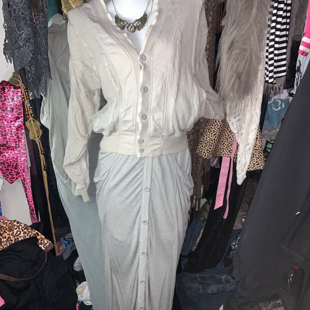 y2k 그레이 버튼 롱 스커트