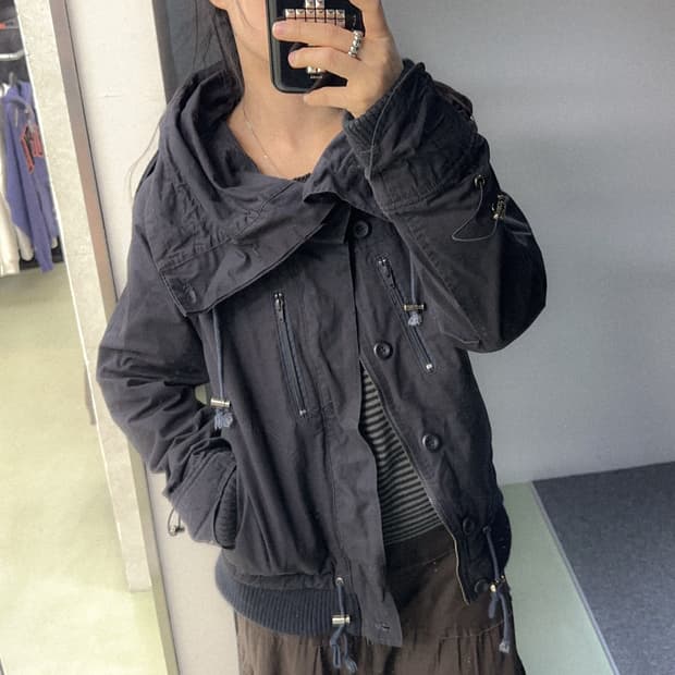 upstart highneck navy cotton jacket