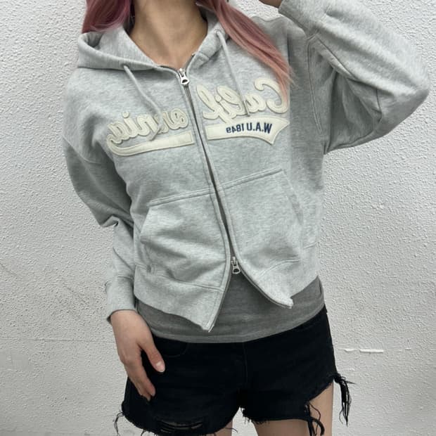 후아유 캘리포니아 백멜란지 크롭 후드집업 S