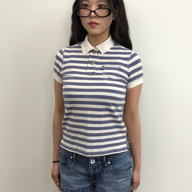 Polo Jeans Blue Stripe Fitted Polo Shirt