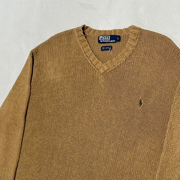 L 폴로랄프로렌 린넨 브이넥 니트