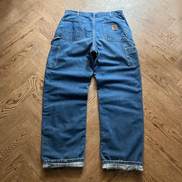 [36]칼하트 Made in USA 체크 라이닝 싱글니 워크 데님 팬츠