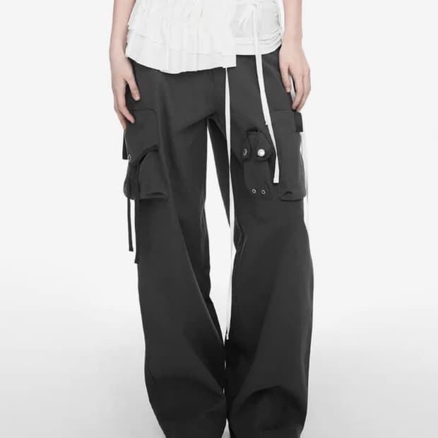 NACHE 나체 STRAP WIDE CARGO PANTS 차콜