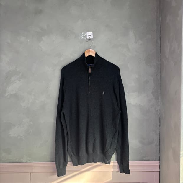폴로 랄프로렌 피마코튼 니트 반집업 차콜 블랙