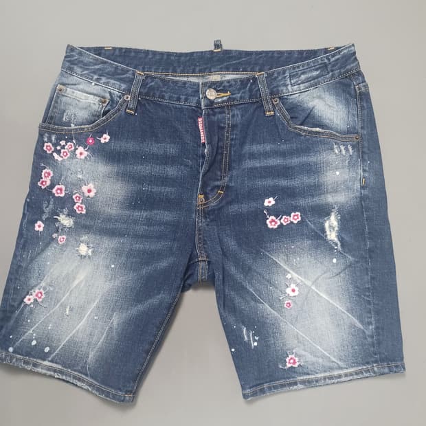[34] 디스퀘어드2 플라워자수 데님 쇼츠 청반바지