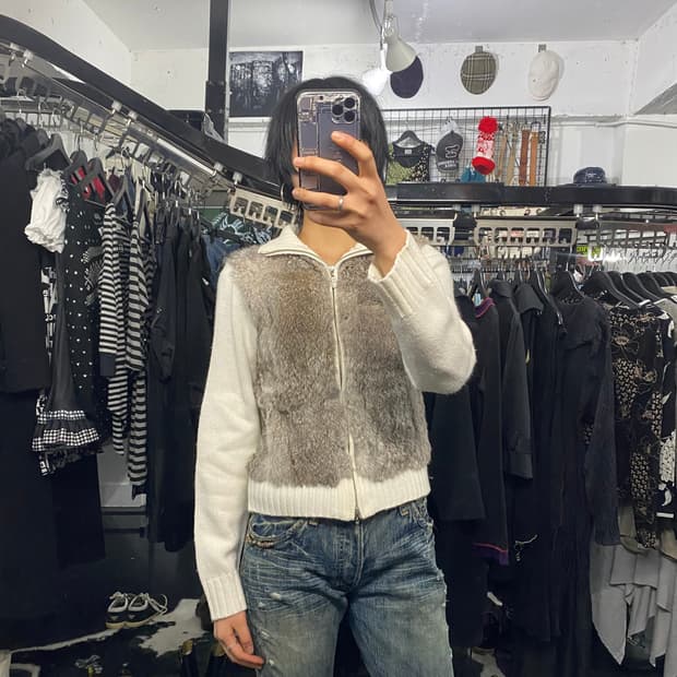 Putielal 퍼 배색 니트집업