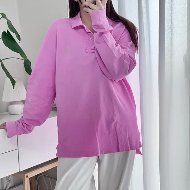 폴로 핑크 / 형광그린포니 긴팔카라티 [ L ]