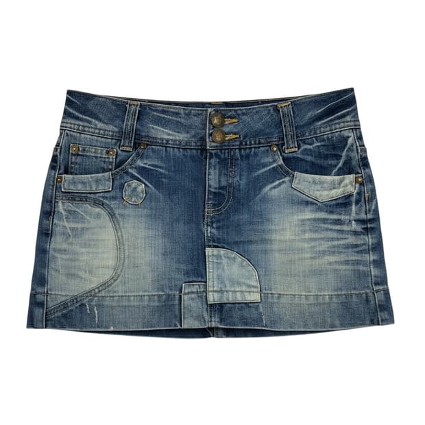 (26) SHANE JEANS 패치워크 웨스턴 데님 미니 스커트