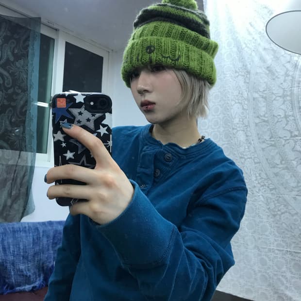 빈티지 스트라이프 니트 방울모자 