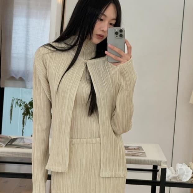 르917 freya pleats[BEIGE] 가디건, 탑, 스커트 set