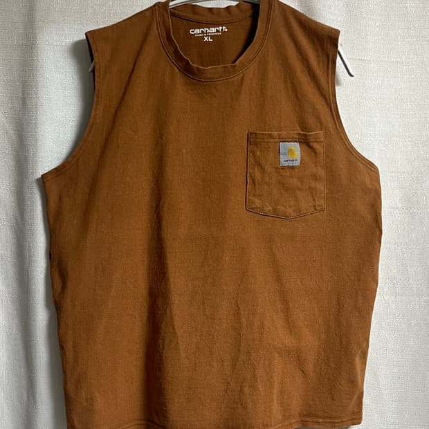 공용 칼하트 브라운 포켓 민소매 티셔츠 XL