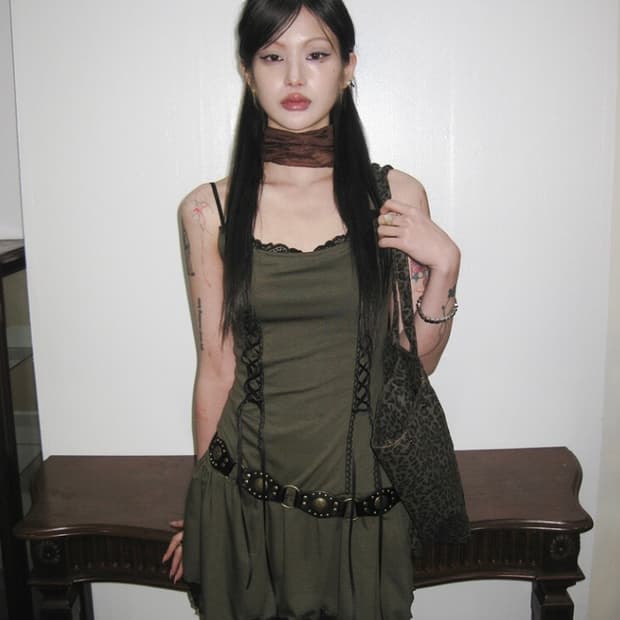 Western lace mini dress (Khaki)
