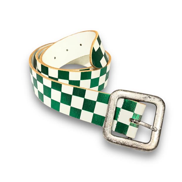 Street Checkerboard Green Leather Belt