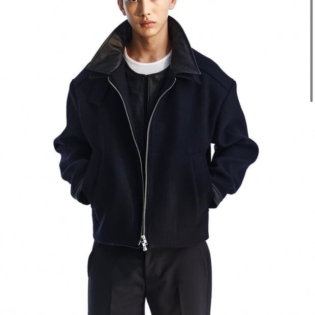 무명 moomyng 레더 믹스드 레이어드 크롭 점퍼