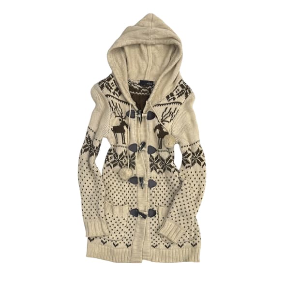 Nordic pattern hooded knit cardigan