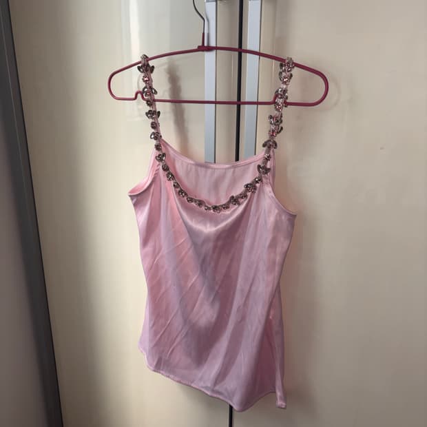 빈티지 큐빅 핑크 슬리브리스