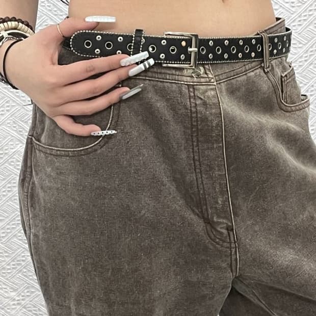 빈티지 스트릿 락펑크 볼 스터드 큐빅 아일렛 벨트 C10768