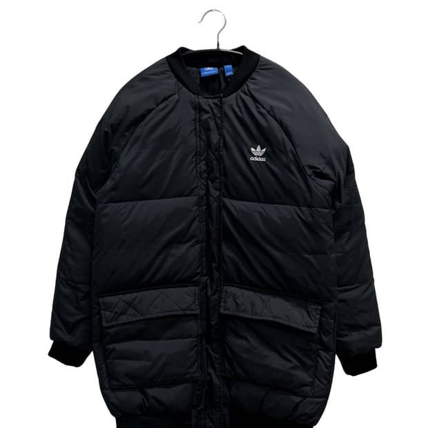 아디다스 키즈/우먼스 덕다운 봄버 롱 패딩 자켓 블랙