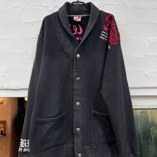 Gotcha 레터링 자수 헤비 가디건 XXL