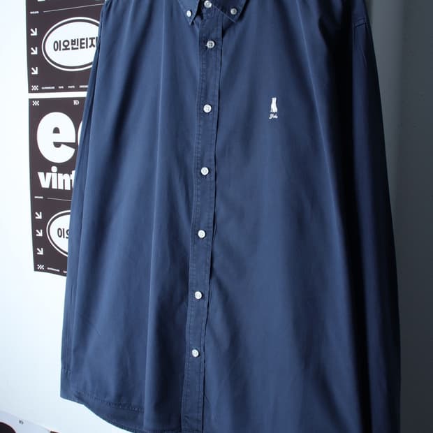(L-2XL) 예일 셔츠 남방 스몰로고 블루 무지 아메카지-H34867