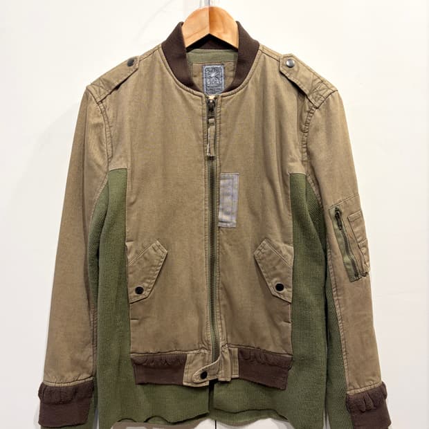 미하라 야스히로 코튼 니트 믹스 레이어드 봄버 자켓