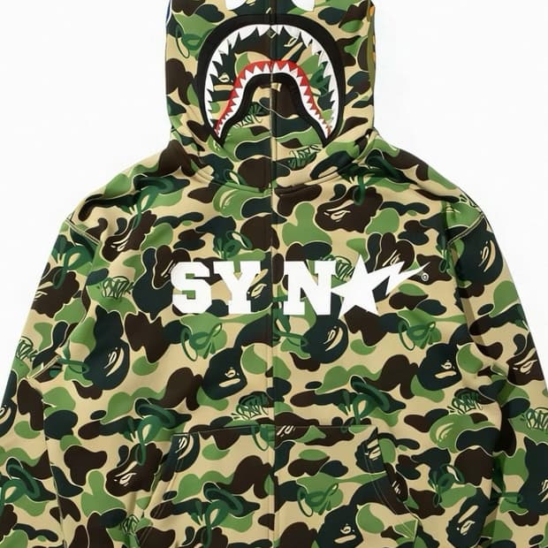 베이프 x 스포티파이 x 시나 월드 바이 센트럴 씨 카모 샤크후드