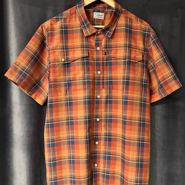 엘엘빈 L.L.Bean 체크 기능성 반팔 셔츠 아웃도어 낚시 캠핑 XL