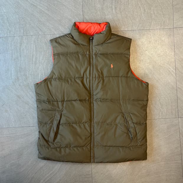 폴로 정품 브라운 , 오렌지 양면 덕다운 조끼