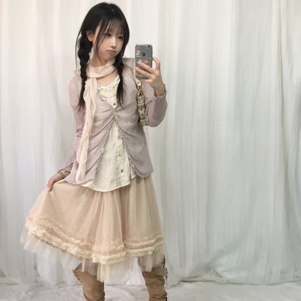 빈티지 엑시즈팜 어스뮤직 뮤트 베이지 페어리 코디세트