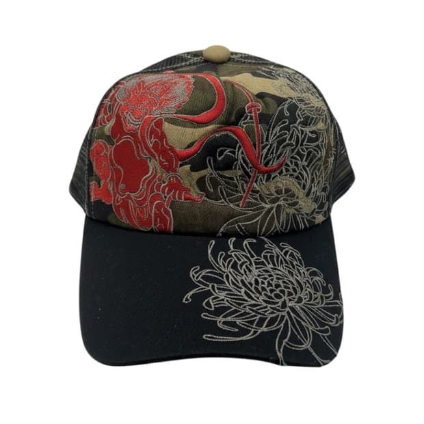 카라쿠리 타마시 風神 x Flower 자수 트러커 캡