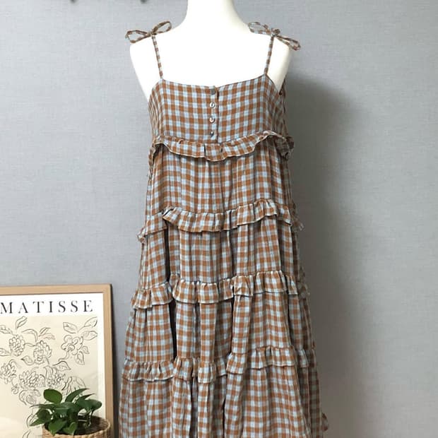 빈티지 모리걸 초코체크 원피스