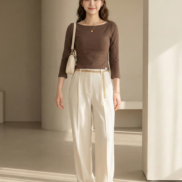 플로움 (FLOWOOM) 보트넥 골지 긴팔 티셔츠