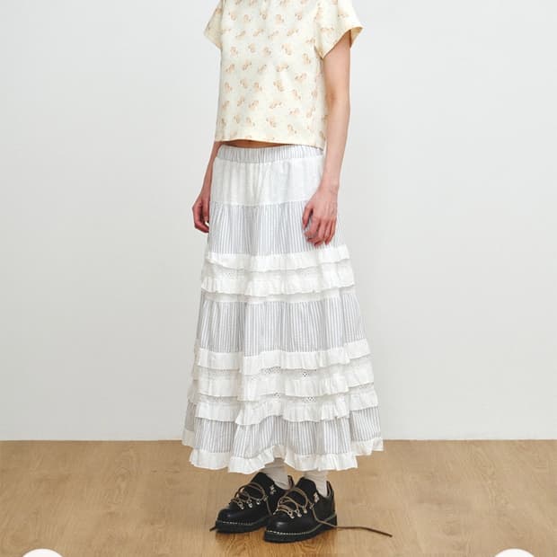 플리즈프로젝트 EYELET FRILL SKIRT, WHITE