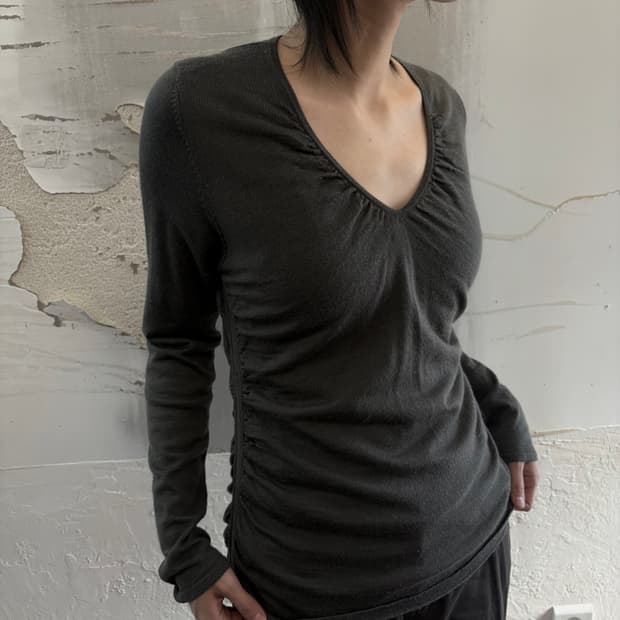 Khaki Shirring Long Sleeve